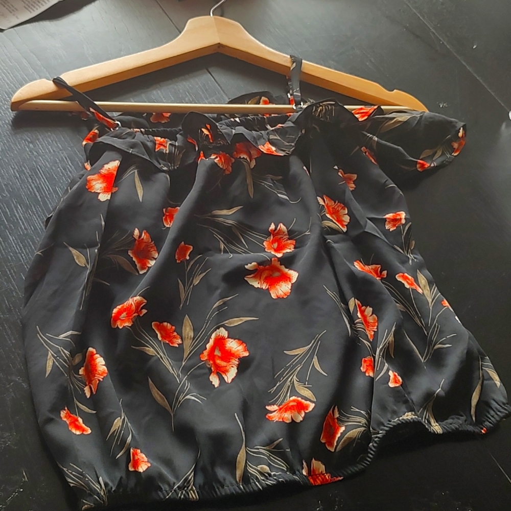 Floral open shoulder top